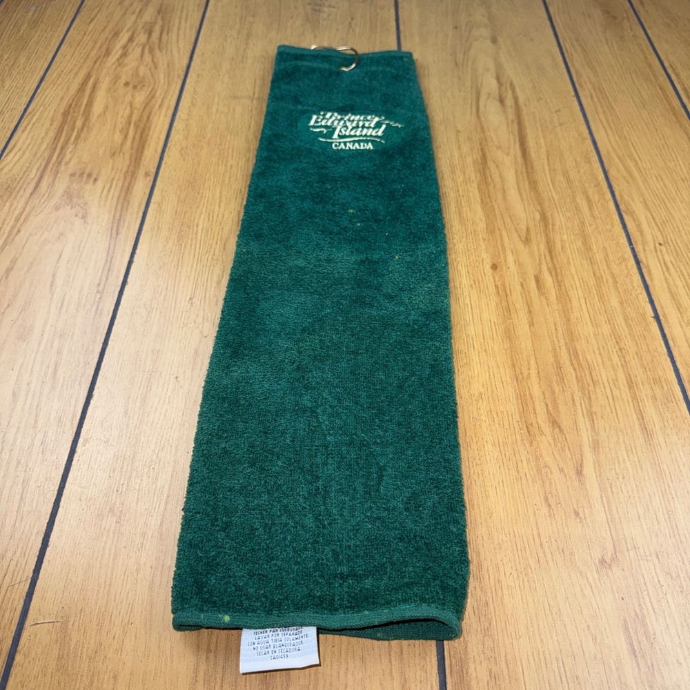 Cambridge Prince Edward Island Canada Golf Towel Green Cotton Hook Made in CA